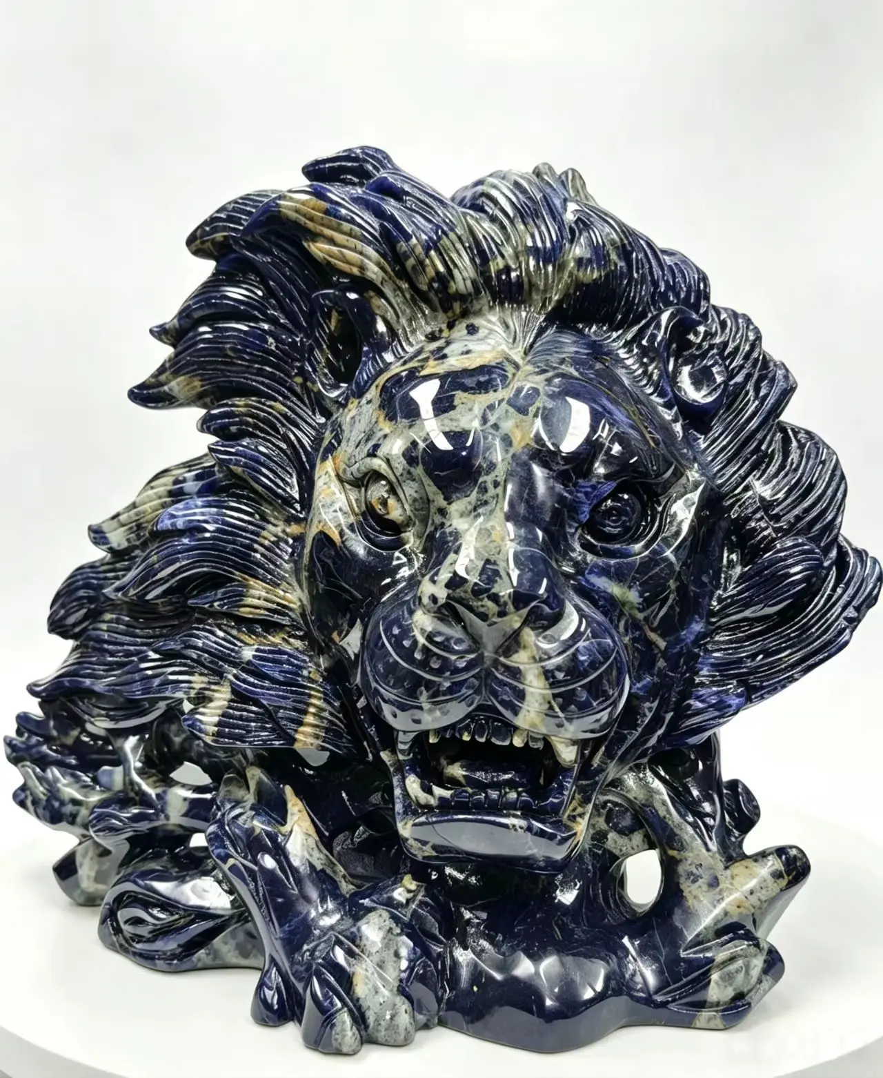 Natural Sodalite Lion Head Hand Carved Crystal Statue