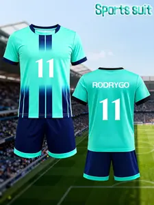 2-piece Boys' Stylish Outdoor Sports Style Set (Size 11 RODRYGO Style) Summer Soccer Uniforms, Refreshing Dribbling Printed Jerseys, Trendy Short-sleeve and Shorts Set