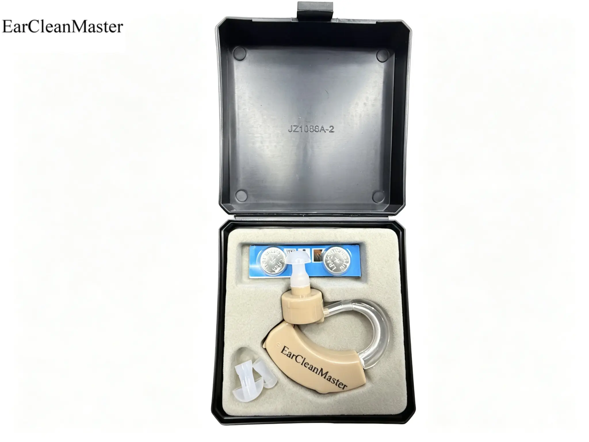 EarCleanMaster Hearing Aids for Seniors, Behind-the-Ear BTE Hearing Amplifier JZ1088A-2, Lightweight 8.5g with Easy-Switch Volume Control, Includes Storage Case, Earplugs & Batteries