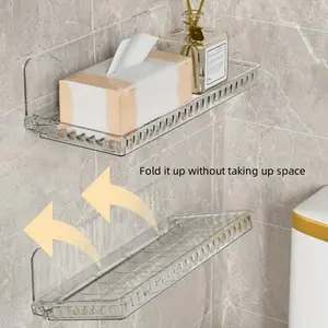 1pc Transparent Wall-mounted Storage Box, Floating Wall Shelf, Clear Bathroom Shelf Organizer, Free Punching Cosmetics Rack, Kitchen Bathroom Supplies, Bathroom Organization, Bathroom Organizing Accessories