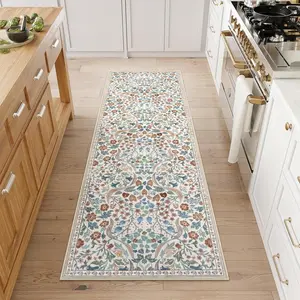 Vintage Floral Pattern Kitchen Runner Rug, Non-slip Washable Kitchen Mat, Decorative Carpet for Home Living Room Bedroom