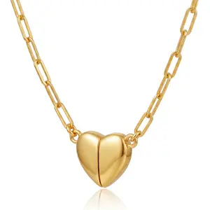 14K Gold-Plated Heart Shape Pendant Magnetic Necklace for Women Dainty Fashion Choker Jewelry Perfect for Love Party Mother's Day Gift