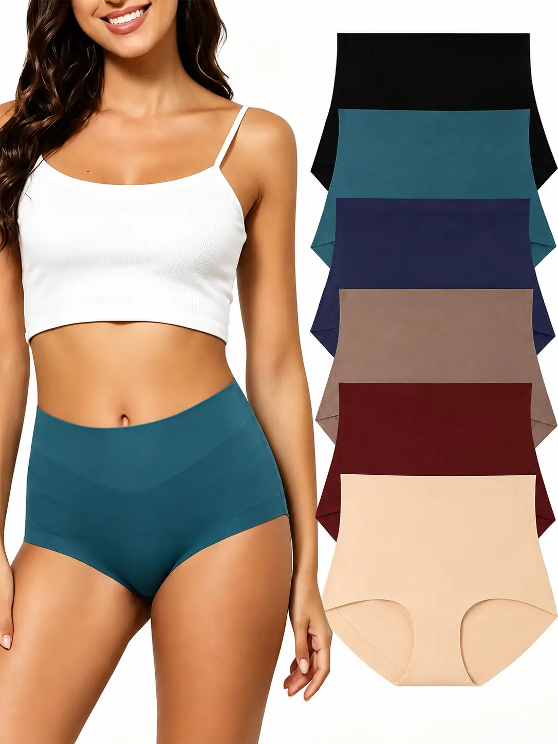 Women's 6-Pack Seamless High-Waist Briefs, No Show Full Coverage Panties, Soft Stretch Breathable Underwear with Cotton Gusset