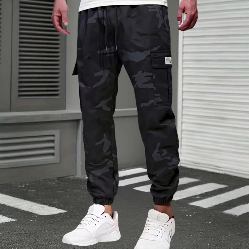 Men's Camouflage Work Pants - Simple Street Style, Multiple Pockets, Elastic Waistband with Drawstring, Lightweight Outdoor Hiking Casual Jogging Pants