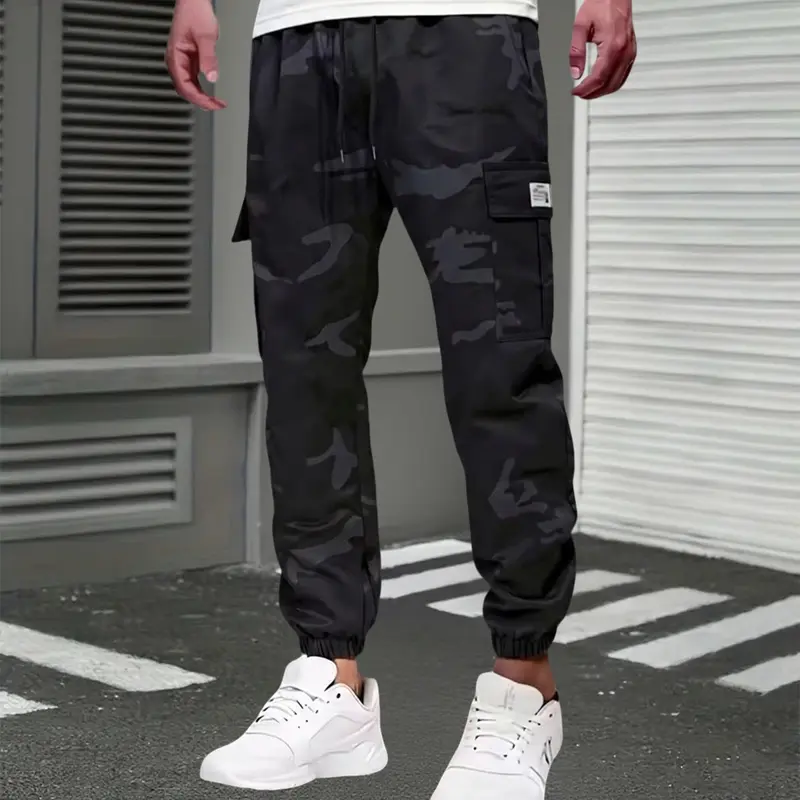 Men's Camouflage Work Pants - Simple Street Style, Multiple Pockets, Elastic Waistband with Drawstring, Lightweight Outdoor Hiking Casual Jogging Pants