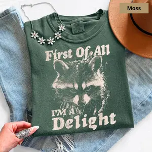 Comfort Colors I'm a Delight Shirt, Feral Raccoon T-Shirt, Retro Raccoon Graphic Tee, Raccoon Lover Gift, Meme T Shirt, Trash Panda Tshirt