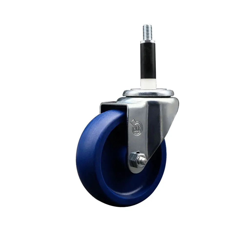 Service Caster SCC-EX20S414-SPUS-78 Heavy-Duty Swivel Furniture Moving Wheels, 4 in. Blue Solid Polyurethane Wheels with 0.87 in. Expanding Stem, Furniture Moving Wheel