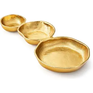 3 Cluster Decorative Bowls  Hammered Snack Tray Bowl Chip & Dip Serving   Brass Centerpiece Beautiful Room Accent & Entertaining Parties  Decor Wedding Gifts 14 Inch Decorative