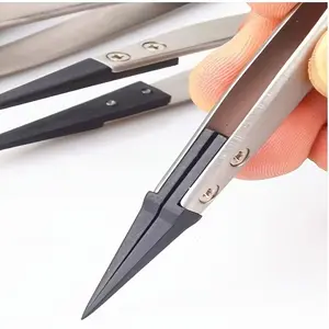 2pcs Esd Anti-Static Precision Tweezers, Heavy-Duty Metal, Anti-Static Tips, for Electronics, Jewelry Making, Crafts, Model: Esd-259a/esd-7a