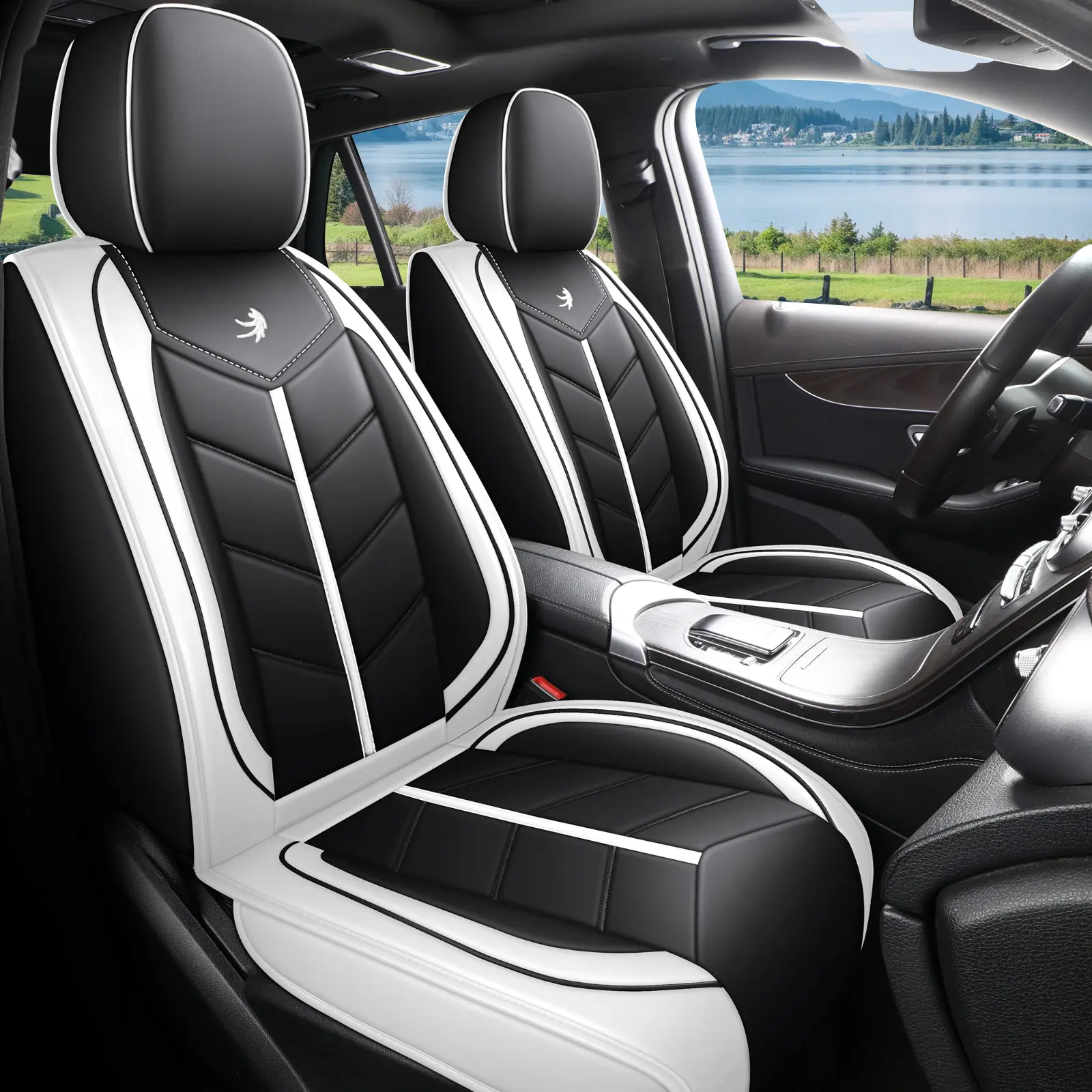 OTOEZ Waterproof PU Leather 5-Seat Car Seat Covers, Full Set, Non-Slip, Compatible with Airbags and Seat Belts, Automotive Decor Car Seat Accessories Auto Seat Protectors