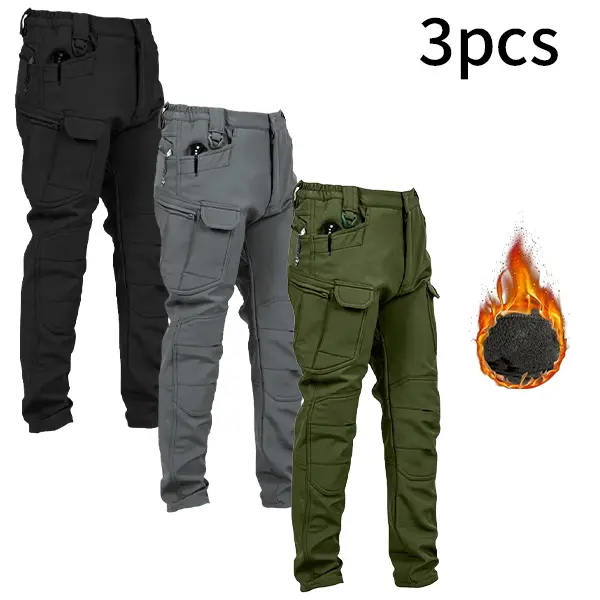 HOMUG men’s windproof, warm outdoor work pants with fleece lining, available in various colors, featuring large-capacity pockets and a 320 g knit fabric, suitable for casual weekend wear in autumn/winter.