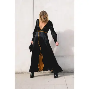 Adrienne Black Silk Dress Casual Fit