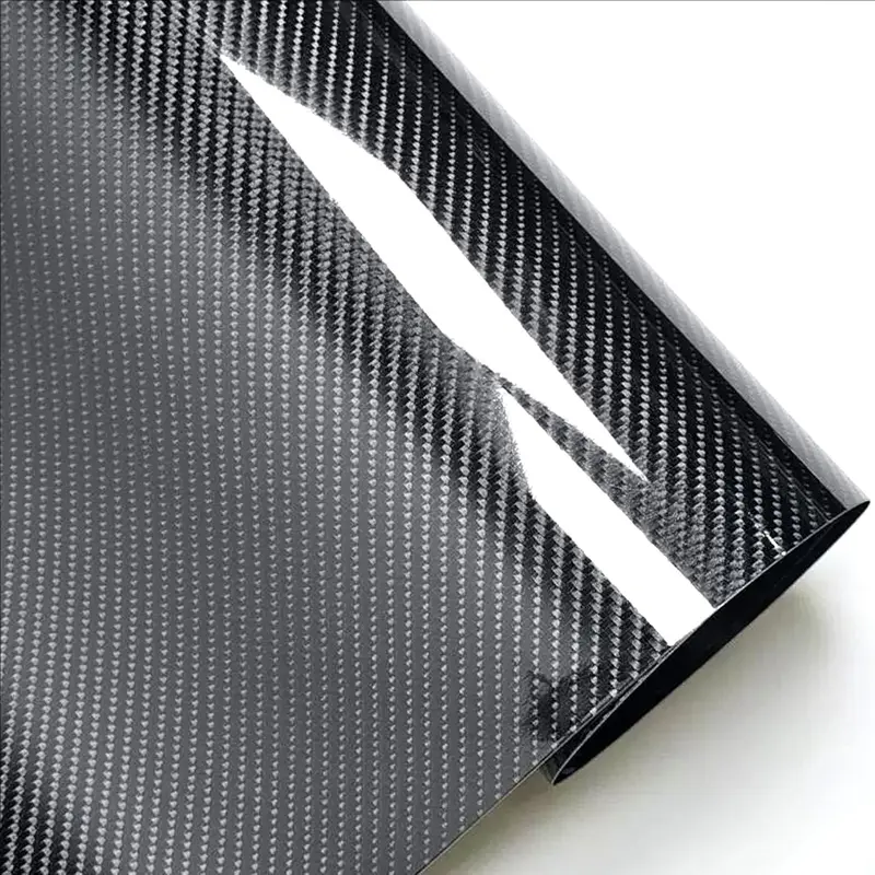 Black 7D Carbon Fiber Vinyl Wrap Roll 1ft x 5ft, 8yr Glossy Car Wrap Film Featuring Bubble Free Air Release Technology, Car Moto DIY Interior Exterior