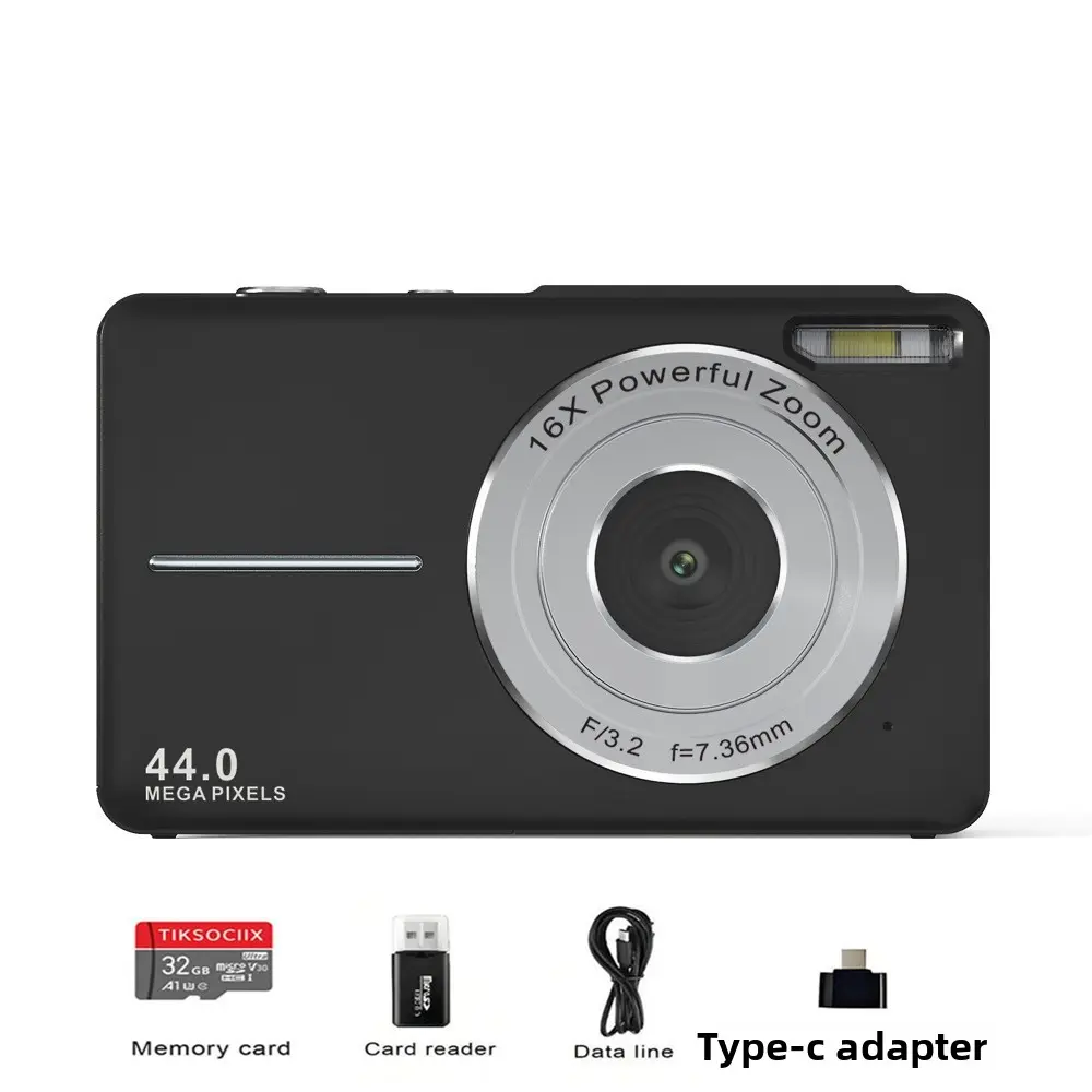 Black fixed-focus camera + 32GB memory card
