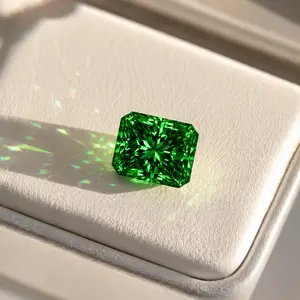 VEYRA 3ct Radiant Cut Green Color VVS1 Hand-Cut Moissanite GRA Certified Custom Setting Available for Ring, Necklace & Earring