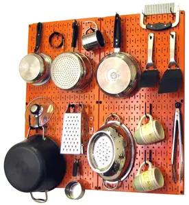 Kitchen Pegboard Organizer Kit Pots & Pans Rack - Orange Pegboard with Hooks