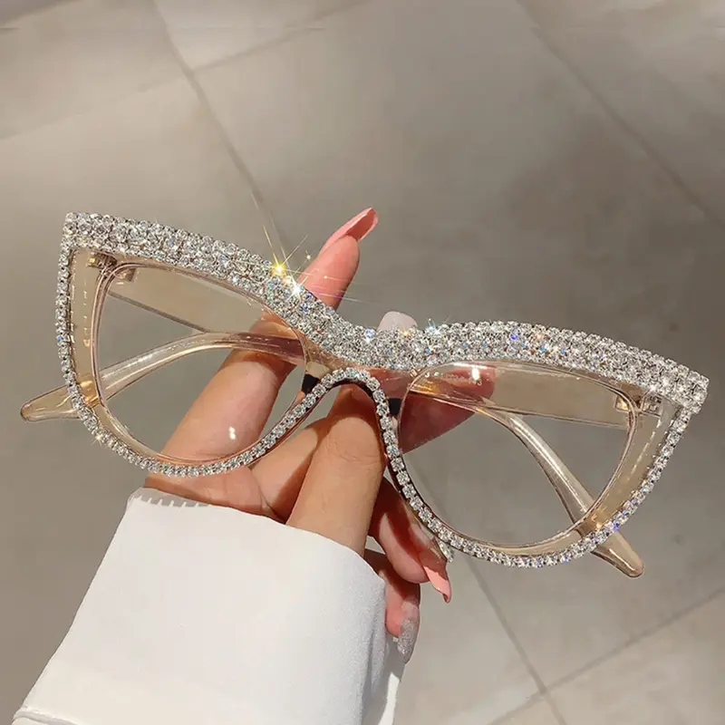 Women's Elegant Rhinestone Decor Cat Eye Frame Eyeglasses, Trendy Vintage Eyeglasses, Stylish Trendy Eyewear, Chic All-match Fashion Accessories for Daily Use, Casual Eyeglasses, Fashionable Frames Glasses, Fashion Accessory Eyewear