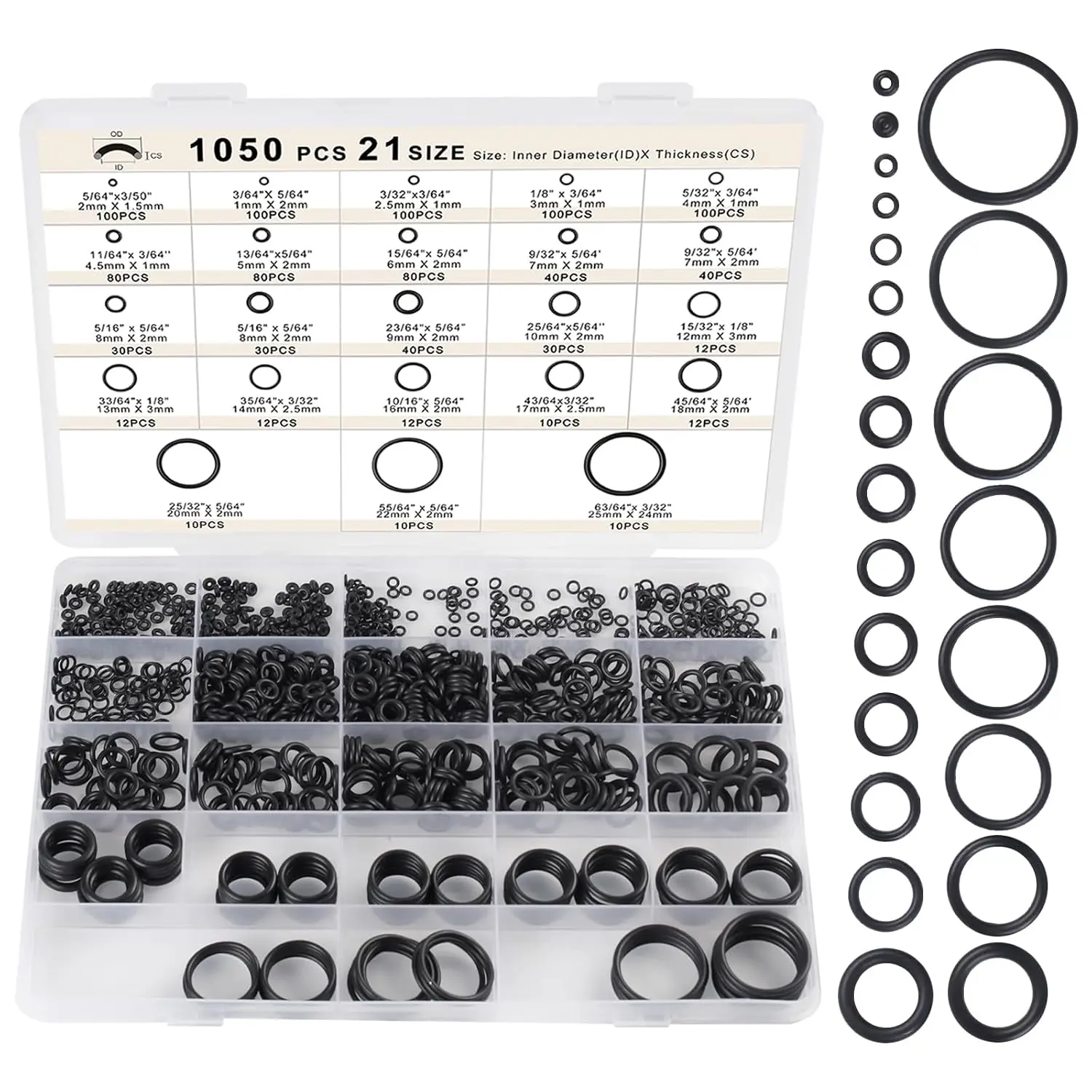 O Ring Kit 1050 PCS, O Ring Assortment Kit 21 Size, Metric Nitrile Rubber O Rings for Car Auto Vehicle Repair Faucet Plumbing Air or Gas Sealing Connections Resist Oil and Heat