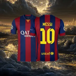 14 15 Home Red And Blue 10# Messi Short Sleeve Soccer Jersey Fans Version