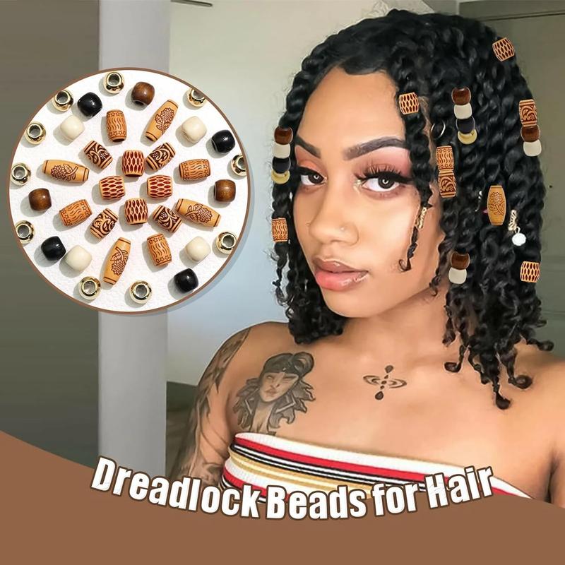 60Pcs Wooden Hair Braid Beads Multi Shape Gold Hair Jewelry for Braids Loc Dreadlock Accessories Hair Tube Decoration Hair Cuffs DIY Braid Clips for n and Men