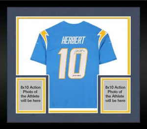 Framed Justin Herbert Los Angeles Chargers Autographed Powder Blue Nike Limited Jersey with "2020 OROY" Inscription - Fanatics Authentic Certified