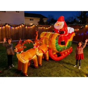 8 FT Christmas Inflatables Santa Claus in Sleigh with Two Reindeer Outdoor Decorations Blow Up Yard Santa Claus with Built-in LEDs (Two Reindeer)