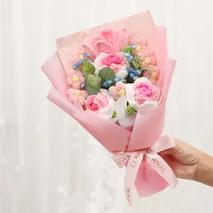 Greatflower Hand-Woven Soft-Tone Preserved Dried Flowers Bouquet in Pastel Colors for Elegant Home Decor with Delicate Ribbons