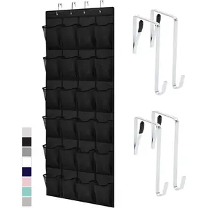 Slip Resistant Breathable Space Saving Mesh Large 24 Pocket Shoe Organizer, Up to 40 Pounds, Over the Door, Sturdy Closet Storage Rack Hangs on Closets for Shoes, Sneakers, Black