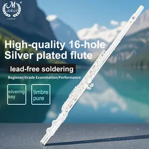 Mbat Meibeit C Key Silver Color Flute, 16 Holes Closed Hole Design, Ideal Musical Instrument for Professionals & Beginners
