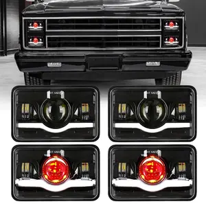 4x6 Headlights LED Dot Approved with Red Devil Eye DRL Compatible with Peterbilt 379 Kenworth T800 Oldsmobile Semi Truck- 4PCS