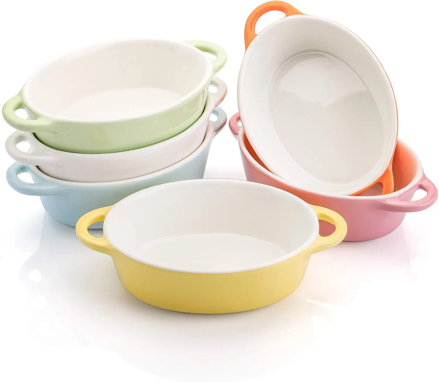 Foraineam  Oval Porcelain Ramekins 10 oz Oven Safe Creme Brulee Souffle Baking Ramekin Dishes Bowl with Double Handles