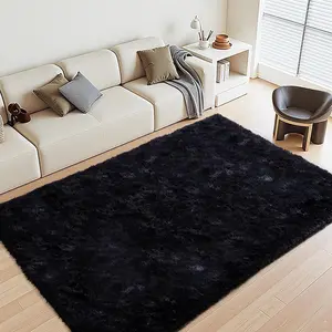 Extra Thick Non-Slip Shag Rug 8*10Ft, Ultra Soft Fluffy Area Rugs for Living Room, Safe Carpet for Bedroom with Kids & Elderly, Cozy Black Decor