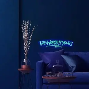 The World Is Yours Shaped LED Neon Sign for Indoor Use Christmas New Years Wall Mounted Neon Lights Bar Garage Game Room Trunk Powered by USB, Product size:17.7*5.5inch