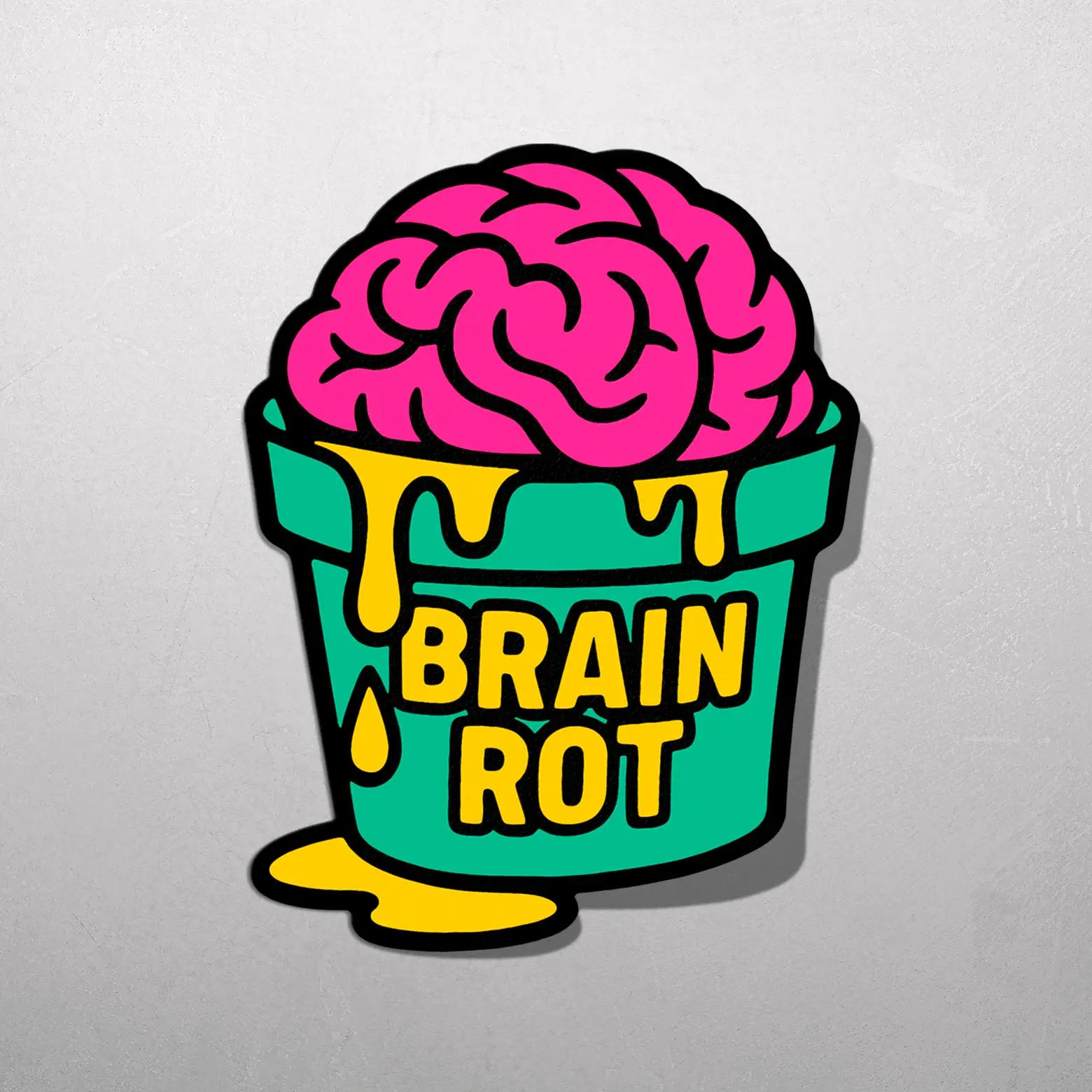 Brain Rot Sticker - Relatable Text Dripping Brain Decal