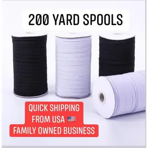 NO MELT 1/4” Flat Braided Elastic, 6mm Black or White Elastic, 1/4” Elastic Face Masks, 200 Yard Spool Elastic, US Seller, Quick Ship