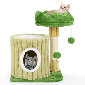 COSTWAY - Cute Cat Tree with Sisal Scratching Posts and Dangling Ball