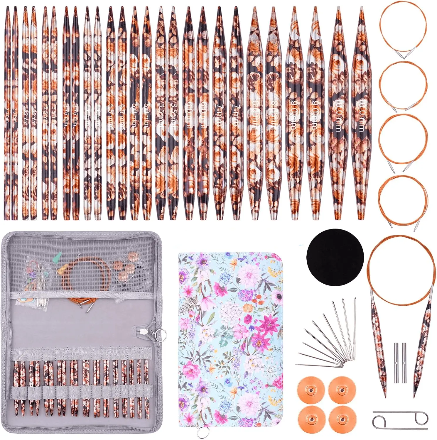 Interchangeable Knitting Needles Aluminum Garden Style Circular Knitting Needles Set Sizes 3mm-10mm, 13 Pairs