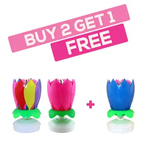 3 Pack Bundle Awesome Blossom - Incredible Musical Lotus Flower Birthday Candle that Opens, Spins and Plays "Happy Birthday." Kids Birthday Party.