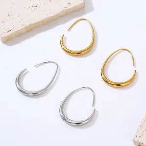 Minimalist Teardrop Hoop Earrings for Women, Gold/Silver Plated Copper Earrings, Glossy Open Hoop Earrings for Daily Wear party