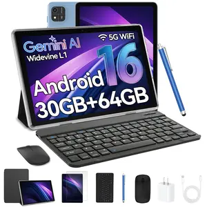 【mothersdaygift】10.1-inch Ultra-Thin Android 16 Tablet real 6GB+24GB RAM, 64GB ROM, 1TB Expandable, Octa-Core, Dual Cameras 5MP+8MP, 6000mAh Battery, All-in-One with Keyboard, Mouse, Stylus, Case & Cable — Perfect for Work, Study & Gaming