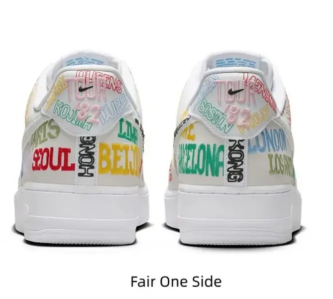 Trendy White Multicolored World City Name Print Casual Sneakers Low Top Lace Up Skate Shoes Streetwear Aesthetic Breathable Cushioned Non Slip Rubber Sole Daily Outdoor Walking Platform Sports Footwear