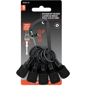 Bit Holder Keychain 5pc - 1/4 inch Hex Shank Bit Holders - Quick Release Bit Holder for Nut Driver, Screwdriver & Drill Bits w/Key Chain Carabiner
