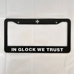 In Glock we Trust cross,Stainless Steel U.S. License Plate Frame, car accessories, Black