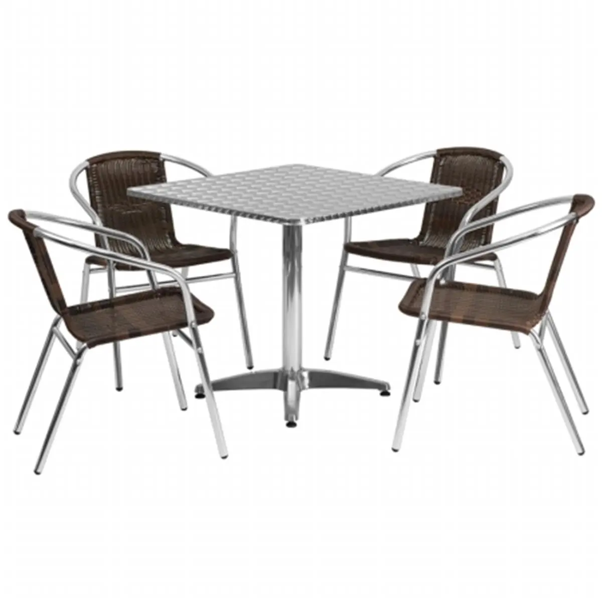 Flash Furniture TLH-ALUM-32SQ-020CHR4-GG All Seasons Aluminium Table and Chair Set - 31.5 in. Square Stable Indoor-Outdoor Table with 4 Rattan Chairs, Integrated Arms, Smooth Finish for Restaurant Outdoor Seating Solutions