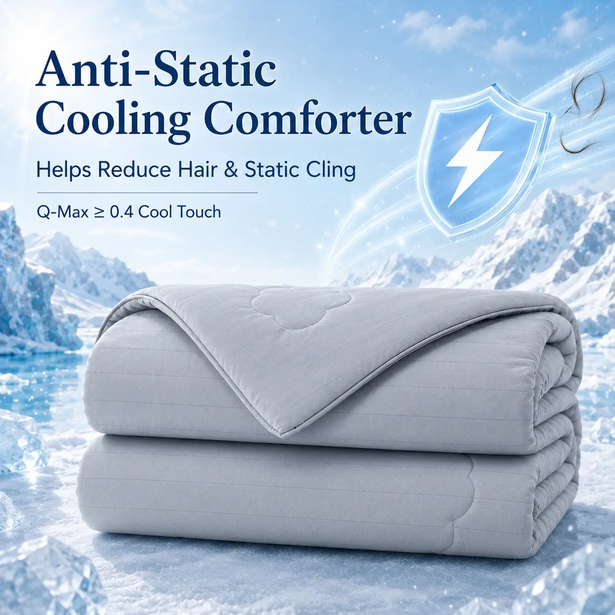 Anti-Static Cooling Comforter for Hot Sleepers, Double-Sided Q-Max 0.4+ Cool Touch Summer Quilt with Plant-Based Sorona Blend Fill, Lightweight Breathable Gray Blanket homeessentials homemakeover