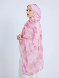 Women's Tie-Dye Digital Print Scarf, Lightweight Breathable Long Scarf, Elegant Multi-Use Shawl, Casual Ditsy Floral Pattern
