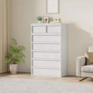 Gaomon Antique White Wooden 7-Drawer Dresser - Wood Cabinet Chest with Smooth-Slide Storage Drawers, Sturdy Base, Easy Setup, Spacious Organizer for Bedroom, Living Room TV Stand Dresser