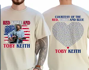 Toby Keith Red White and Blue T-Shirt/Sweatshirt/Hoodie, Patriotic Country Music Front and Back Print Shirt, American Flag Graphic Tee for Men and Women