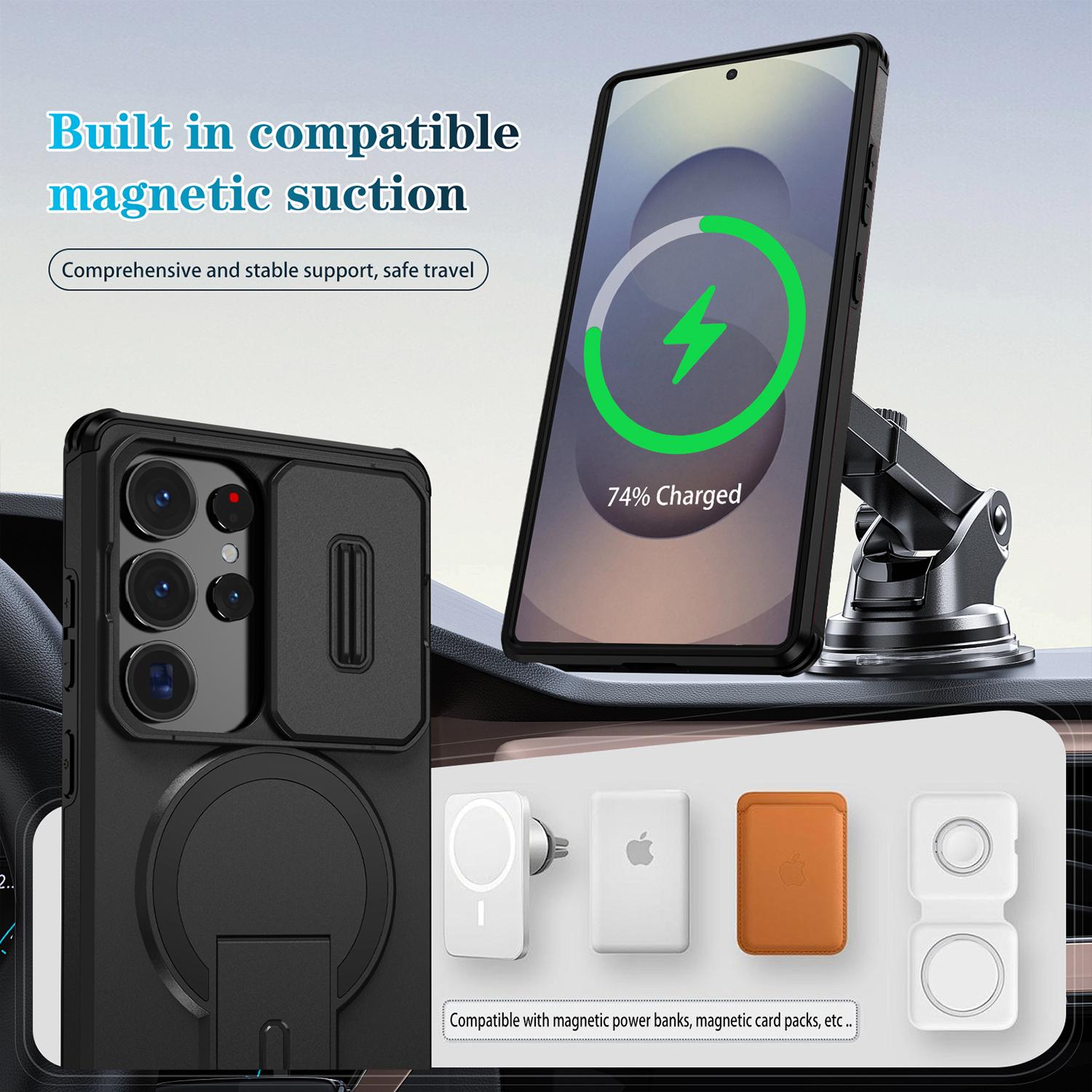 Magnetic Phone Case Compatible with Samsung Galaxy S26 Ultra S25 S24 S23 with Kickstand, Slide Camera Cover, Compatible with MagSafe Wireless Charging Accessory, Shockproof Scratch Resistant Rugged Hard Cover