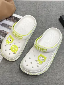 Women's Cute Cartoon & Letter Design Clogs, Casual Comfortable Non-slip Clogs, Summer Beach Slippers for Indoor & Outdoor Wear, Footwear